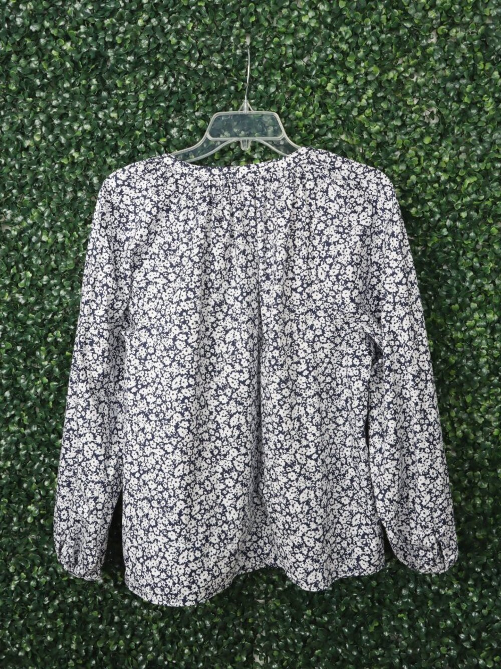 Old Navy Women's Medium Navy White Floral Long Sleeve Peasant Blouse Boho - Picture 6 of 6